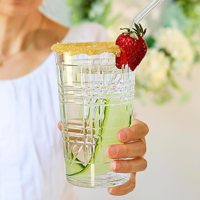 Kate Aspen Clear Plaid Acrylic Glasses Drinkware, Plastic Drinking Glasses Set - Image 2