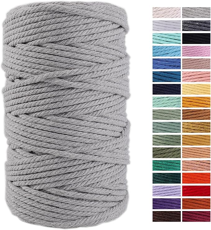 Light Grey Macrame Cord 4mm x 109Yards, Colored Cotton Rope Craft Cord Colorful by AestheticDesignforYou