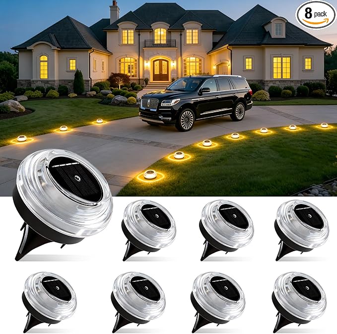 Solar Ground Lights 8 Pack Landscape Lighting 3000K Solar Lights Outdoor IP67 by Unknown