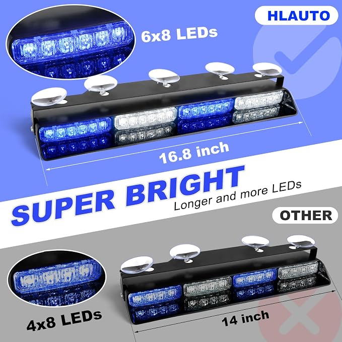 HLauto 604N Emergency Dash Strobe Lights: 2x16.8 inch Blue White Security Light - Image 2