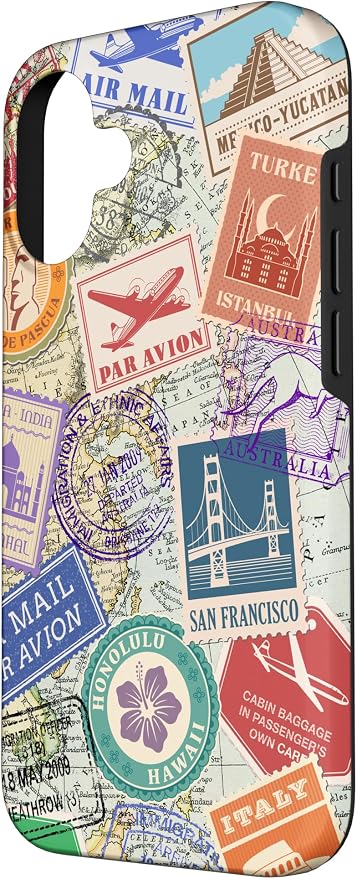 World Map Travel Passport Stamps Postage Stamp Case - Image 2