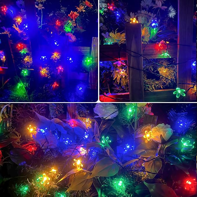 OZS 2PK 80LED 50FT Flower Solar String Lights Outdoor Waterproof, Cherry - Image 4