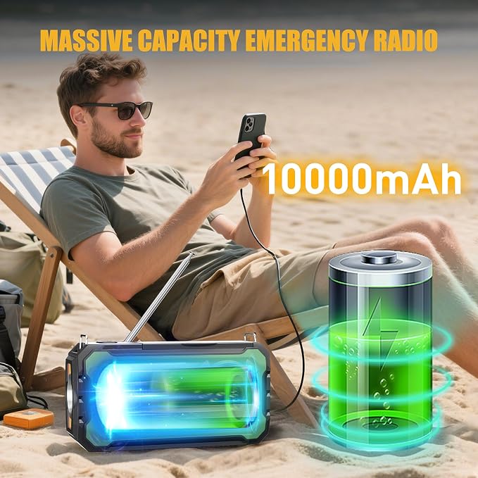 Hand Crank Emergency Radio, 10000mAh Weather Radio - Image 5