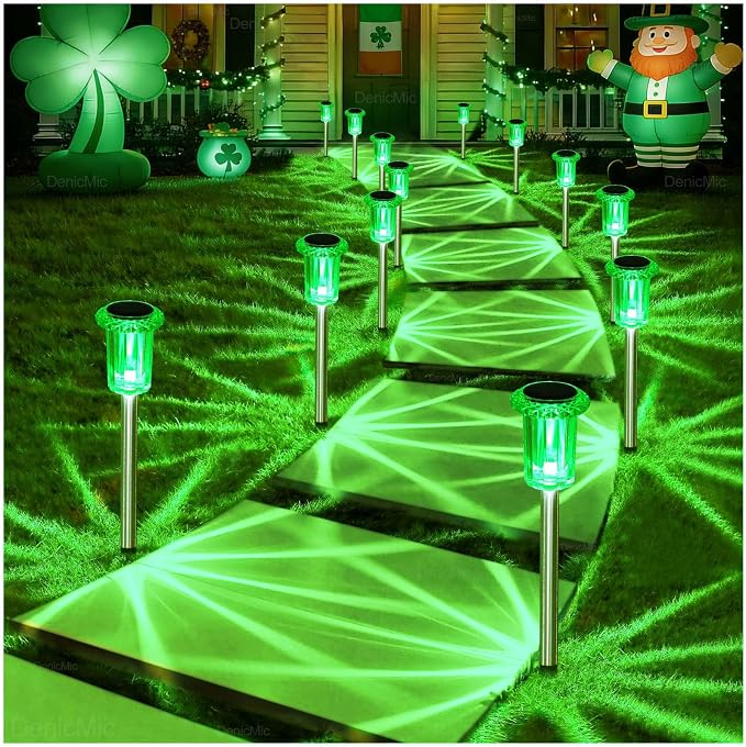 DenicMic Solar Lights Outdoor 10 Pack Waterproof Green LED Stainless Steel - Image 8