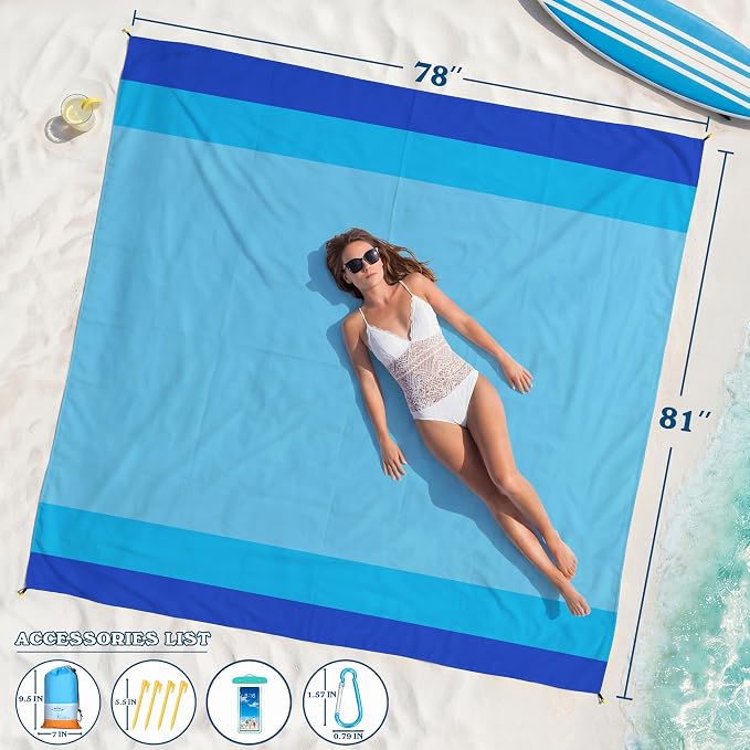 Famstar Beach Blanket Oversized Extra Large 78" X 81", Waterproof Sandproof - Image 2