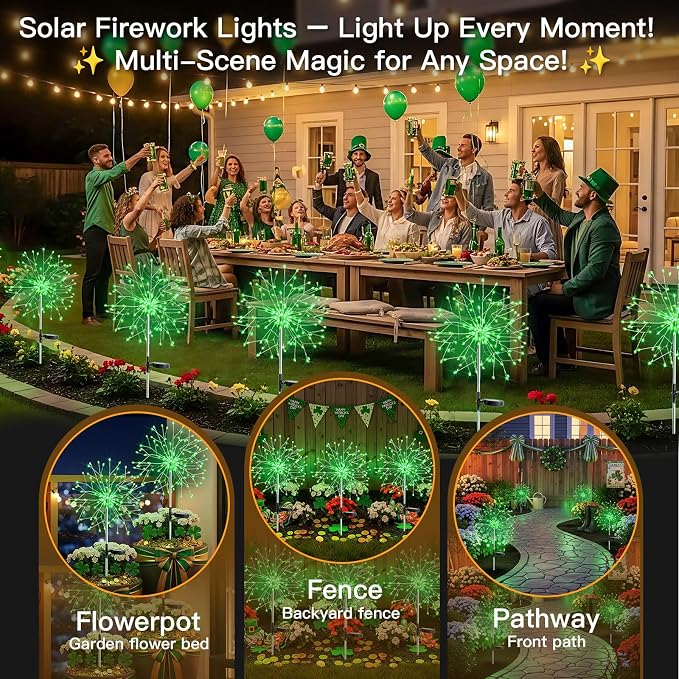 suddus St. Patrick's Day Decorations Solar Firework Lights - Image 7