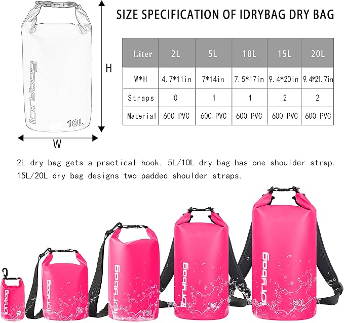 IDRYBAG Dry Bag for Kayaking Waterproof 2L/5L/10L/15L/20L, Small Dry Sack - Image 4