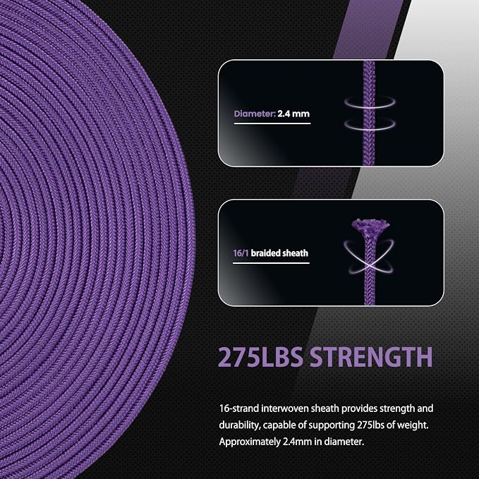 Abma Cord 2.4mm Paracord 275 100ft Nylon Rope 4 Strands Tactical Parachute Cord - Image 4