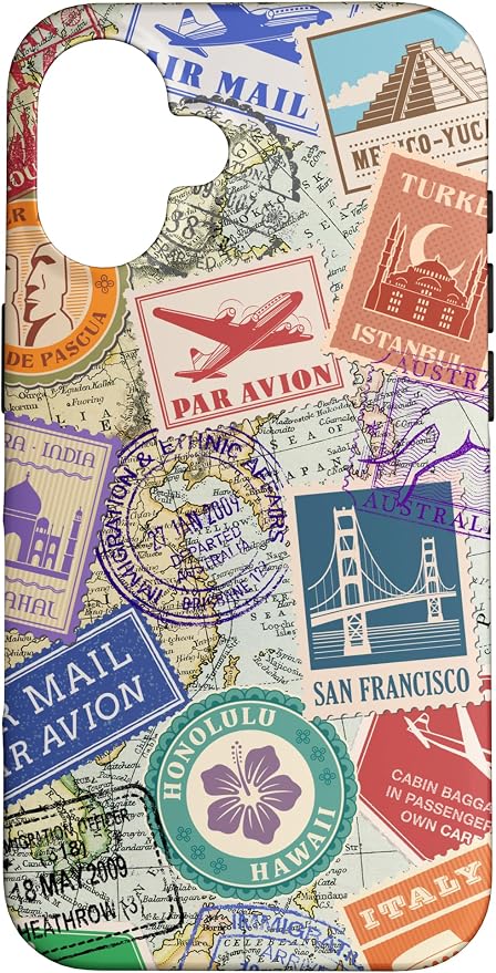World Map Travel Passport Stamps Postage Stamp Case by Unknown