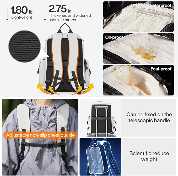 mixi Travel Backpack for Women Men, 18 Inch Carry On Laptop Backpack Flight - Image 4