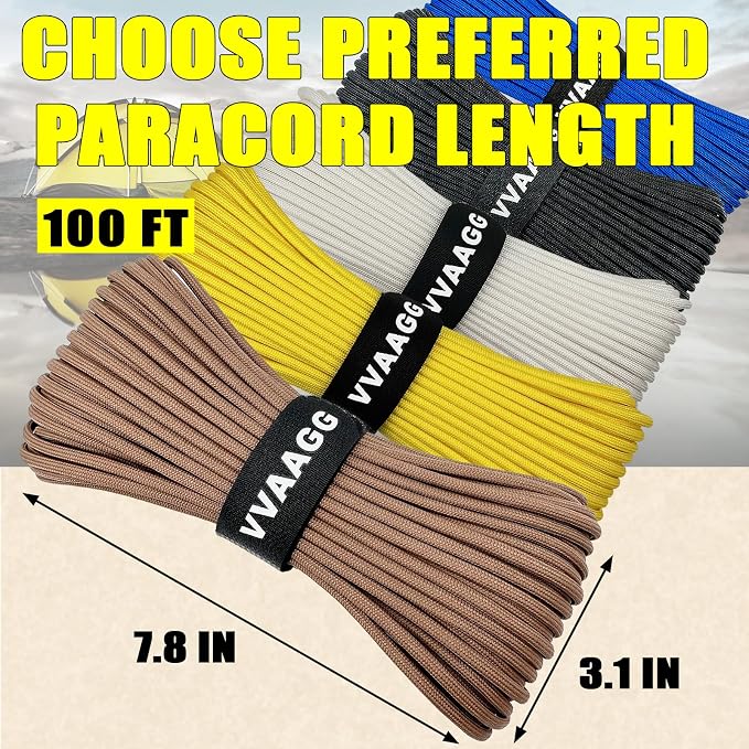 VVAAGG 1000 Paracord Rope 100FT Utility 4mm Parachute Cord Heavy Duty 12 Strand - Image 3