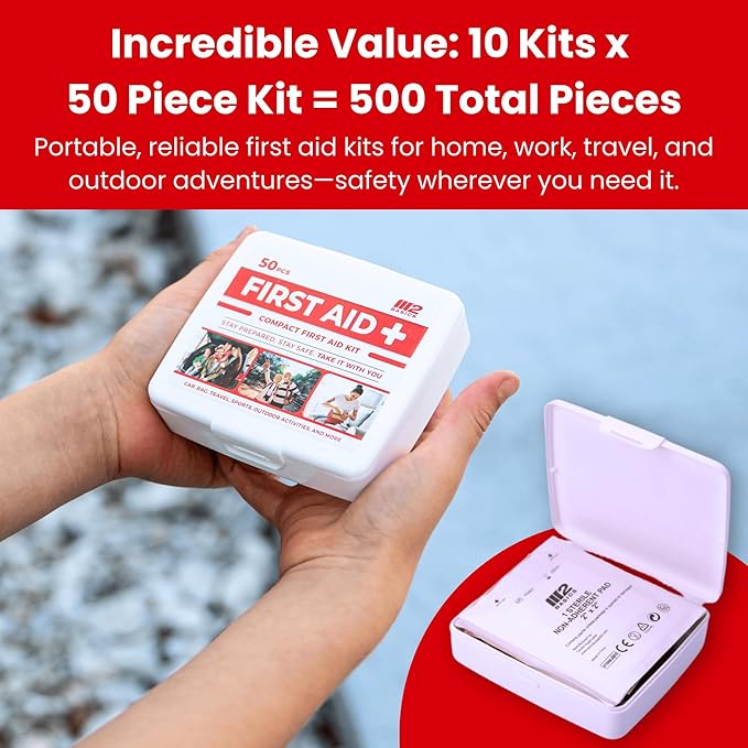 M2 BASICS Mini First Aid Kit Bulk Multi Pack, 10 Pack, 50 per Kit, 500 Total - Image 2