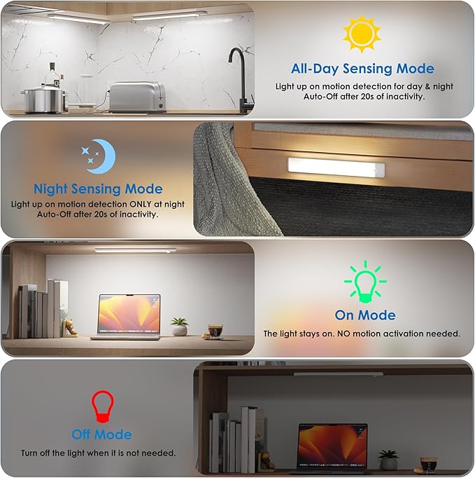 Motion Sensor Under Cabinet Lights, Magnetic Rechargeable Under Counter Closet - Image 3