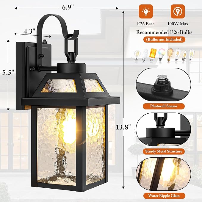 BesLowe Dusk to Dawn Outdoor Wall Lights, Exterior Lighting Fixtures Wall Mount - Image 6
