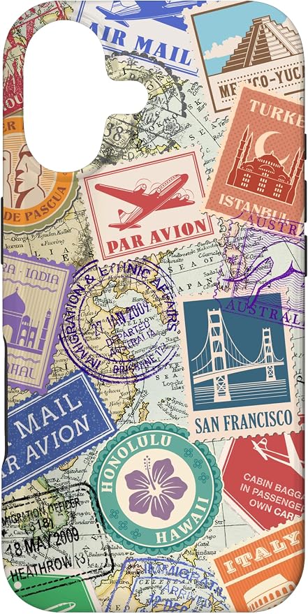 World Map Travel Passport Stamps Postage Stamp Case by Unknown