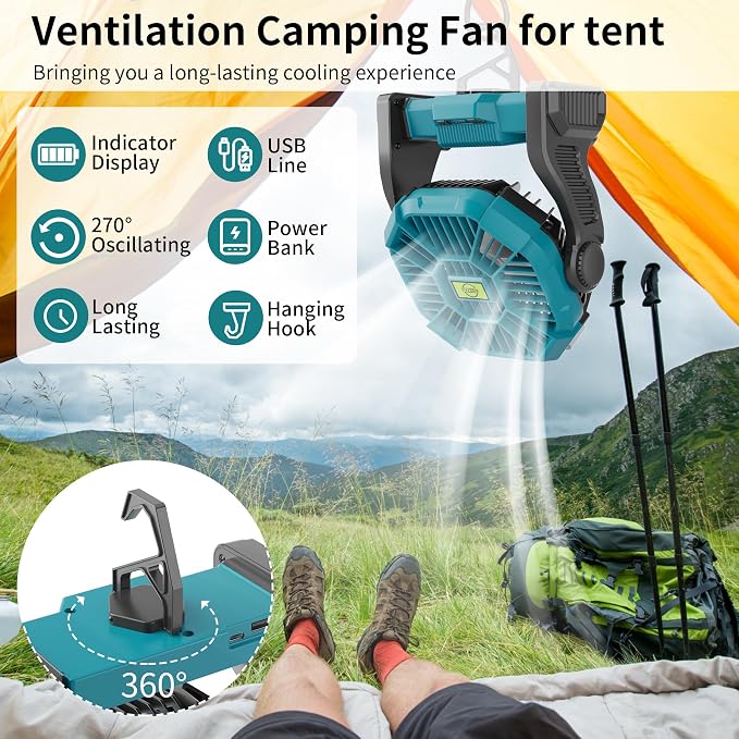 Battery Powered Fan，270° Rotating Battery Operated Camping Fan Rechargeable - Image 6