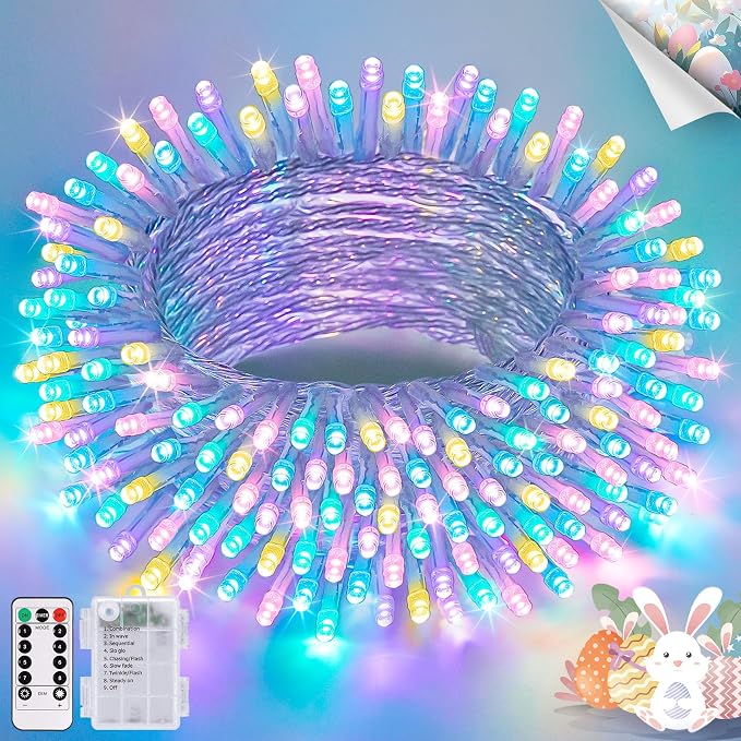 JMEXSUSS 33ft 100 LED Easter Lights Battery Operated, Outdoor Indoor Pastel by JMEXSUSS