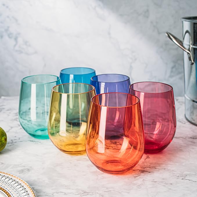 European Style Plastic Crystal Unbreakable Stemless Wine Glasses | Set of 6 | - Image 5