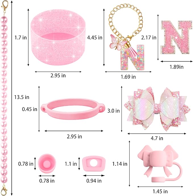 9PCS Pink for Stanley Cup Accessories Set Bling Initials Bow Charms for Stanley - Image 3