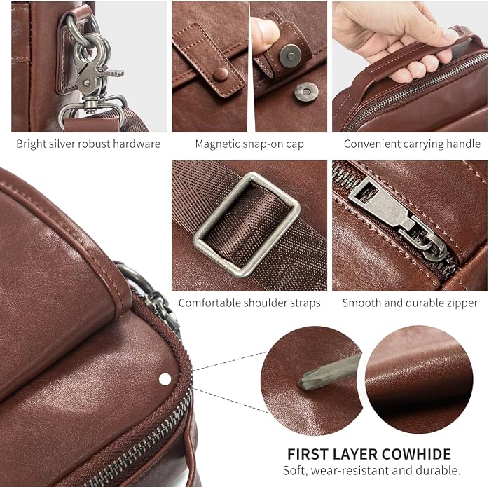 Augus Leather Small Messenger Bag - Image 5
