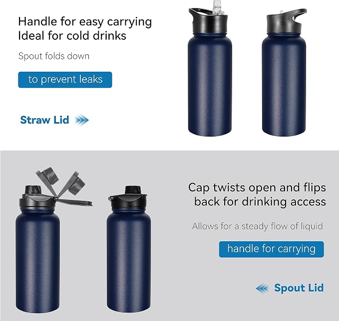 VEGOND 32 oz Insulated Water Bottle Bulk Stainless Steel Metal Water Bottles - Image 5