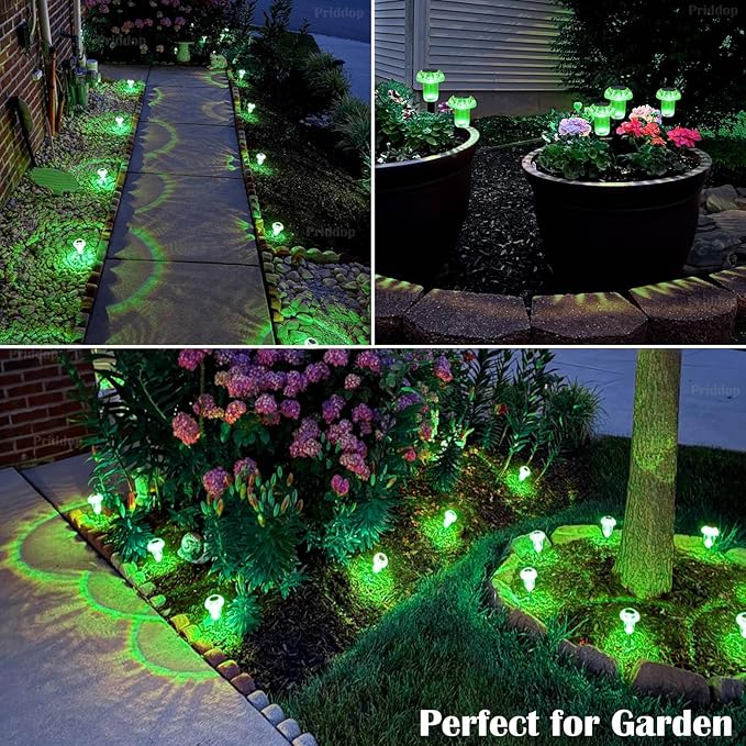 Priddop Solar Lights Outdoor Pathway Waterproof 8 Pack Green Stake LED Green - Image 3