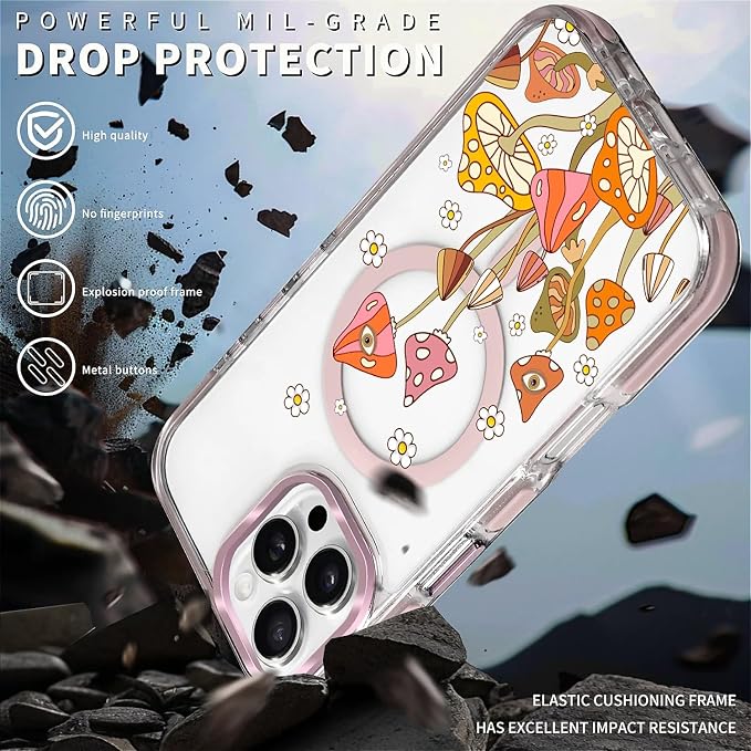 Case for iPhone 16 Pro Max, Retro Mushroom Sunflower Phone Case Design，for - Image 5