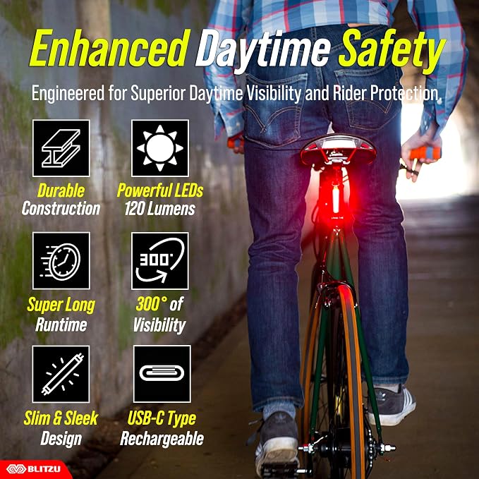 BLITZU USB-C Rechargeable Bike Tail Light 2 Pack, Bright Bicycle Rear Cycling - Image 7