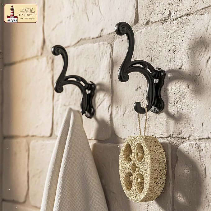 Mystic Colonial Rustic Cast Iron Wall Hooks Heavy Duty Vintage Utility Hooks - Image 5