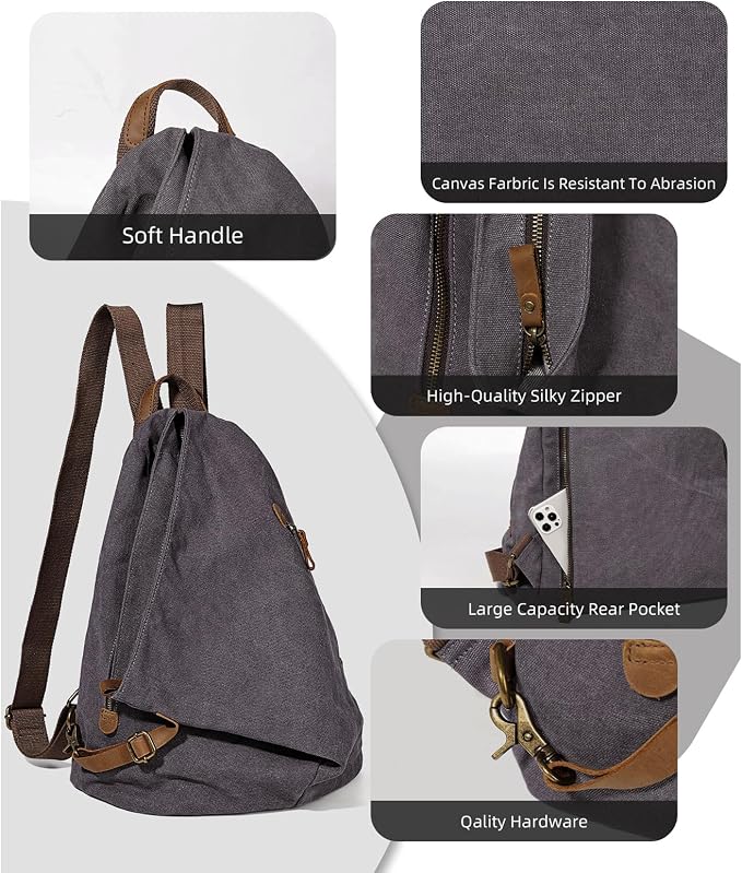 KL928 Canvas Vintage Backpack – Large Casual Daypack Outdoor Travel Rucksack - Image 3