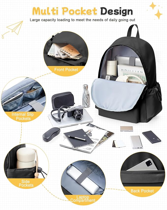 Black Backpack for Men Women Large, Gym Backpack for Women Foldable Outdoor - Image 4