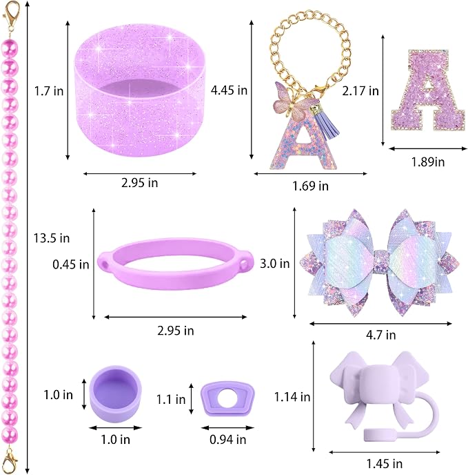 9PCS Purple for Stanley Cup Accessories Set Bling Initials Bow Charms for - Image 3