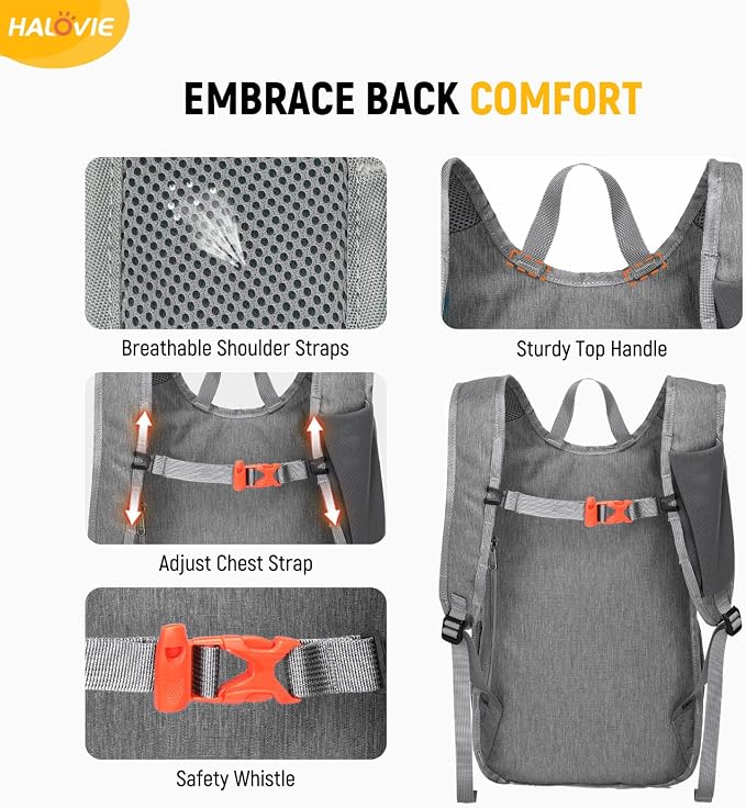 HALOVIE 15L Foldable Hiking Backpack Phone Pocket Lightweight Travel Daypack - Image 5
