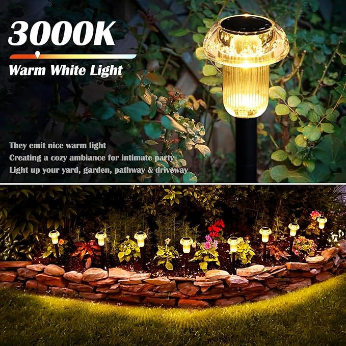 Priddop Solar Lights Outdoor Pathway Waterproof 8 Pack Warm White LED Acrylic - Image 5