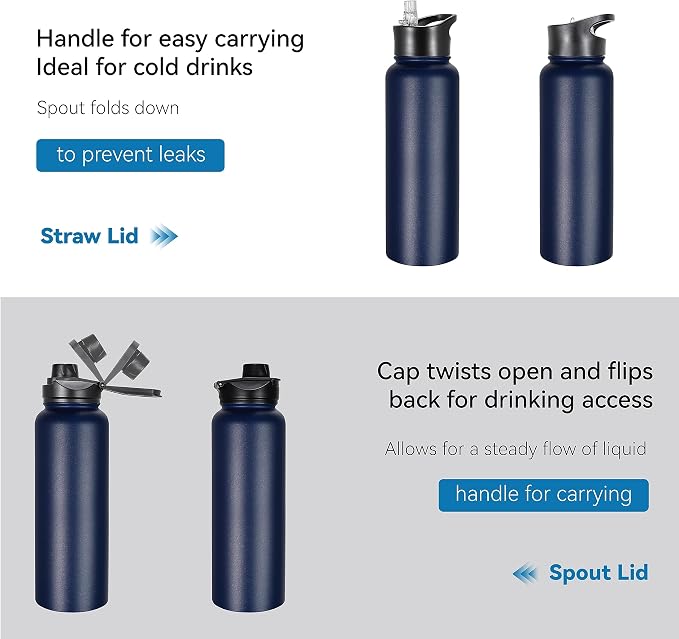 VEGOND 40 oz Insulated Stainless Steel Metal Water Bottle - Image 5