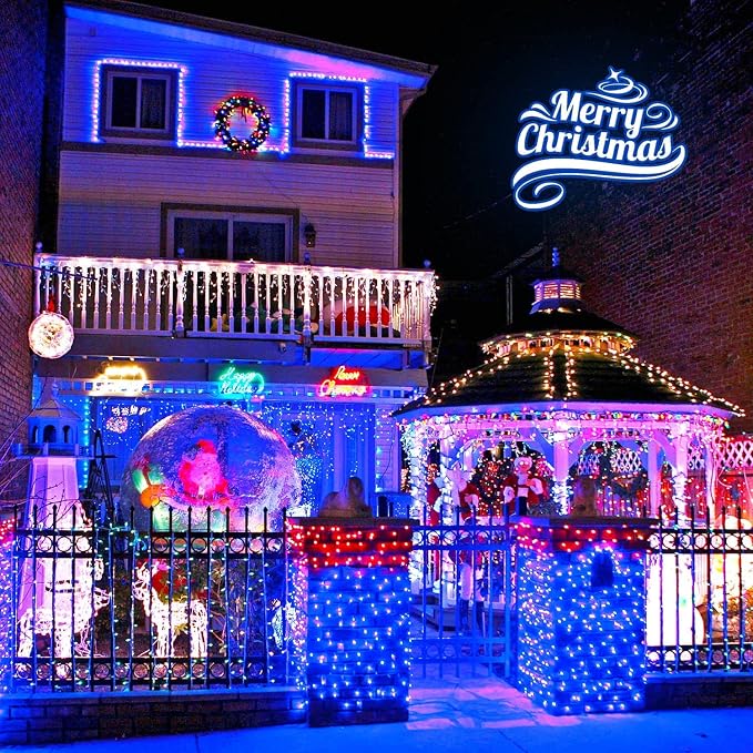 JMEXSUSS 600 LED Blue Solar Christmas Lights, 206.7ft Blue Christmas Lights - Image 4