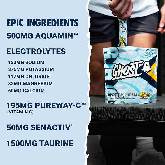 GHOST Hydration Packets, Lemon Crush, 24 Sticks, Electrolyte Powder - Image 3