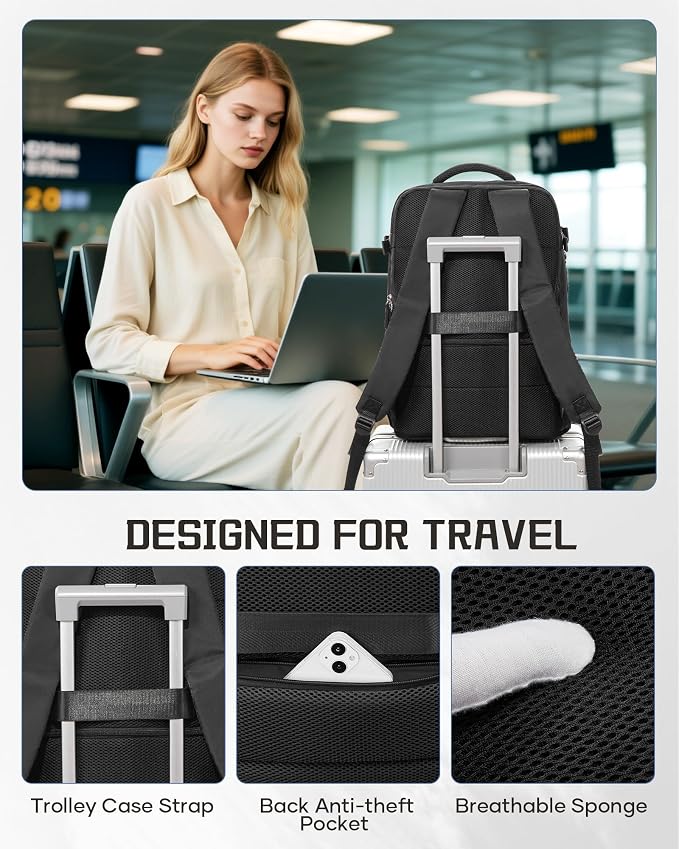 WONHOX Large Travel Backpack Carry on Flight Approved Laptop Work Business - Image 6