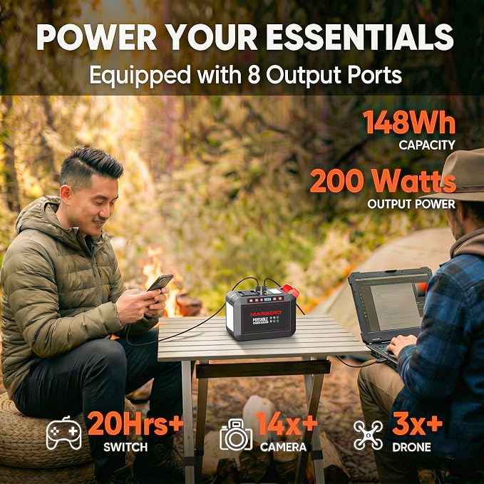 MARBERO 200W Portable Power Station 148Wh Camping Solar Generator Laptop Power - Image 2