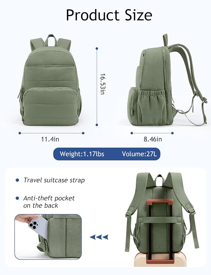 Uselike Travel Backpack for Women, 15.6 Inch Laptop Backpack, Quilted College - Image 3