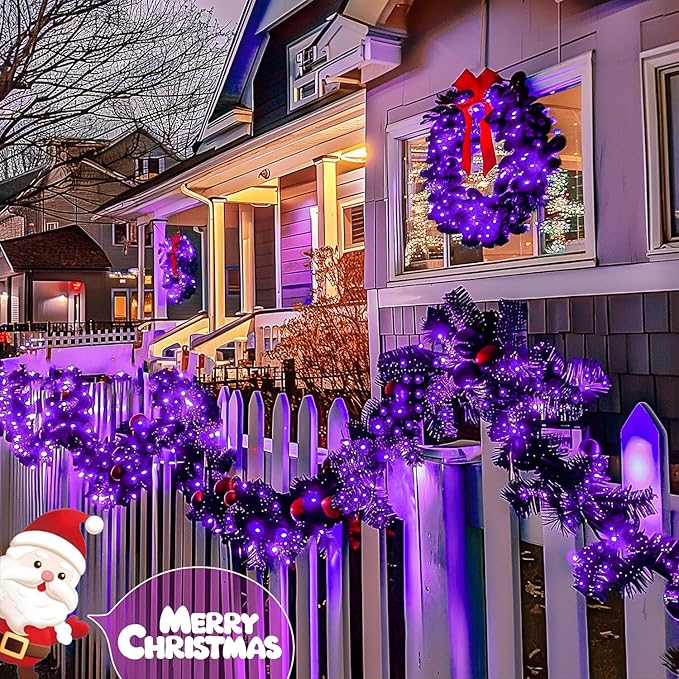 JMEXSUSS 2 Pack Solar Fairy Lights Outdoor, 33ft 100 LED Purple Christmas Lights - Image 3