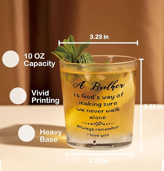 Nogrit Brother Gifts Whiskey Glasses 10 oz, Brother Father's Day Birthday Gifts - Image 2