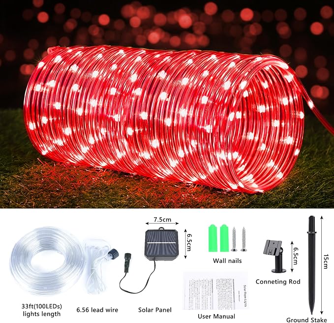 Solar Rope Lights, 33ft 100LED Solar String Lights, 8 Modes Waterproof Solar - Image 3