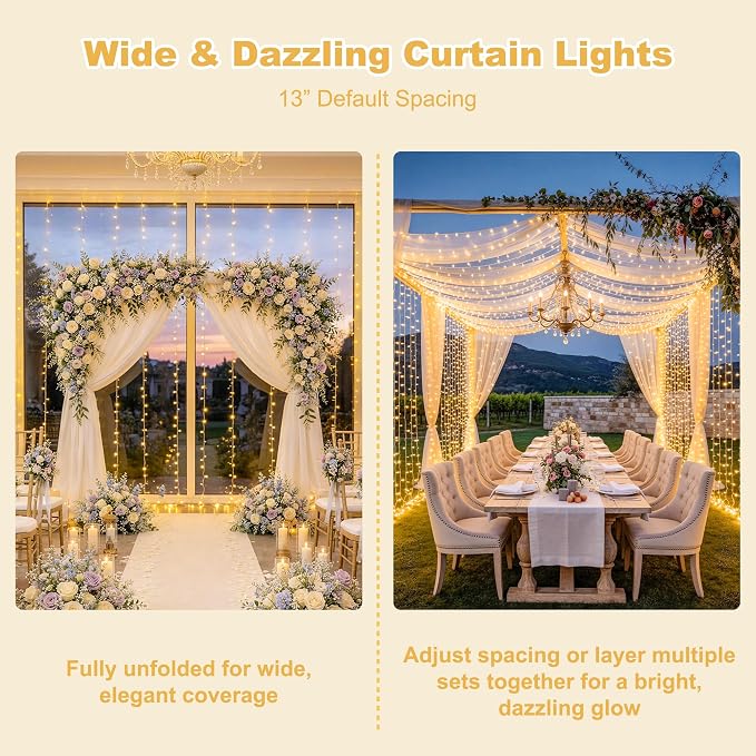 JMEXSUSS 600 LED Curtain Lights Outdoor, 9.5ft x 19.6ft Window Hanging Lights - Image 7