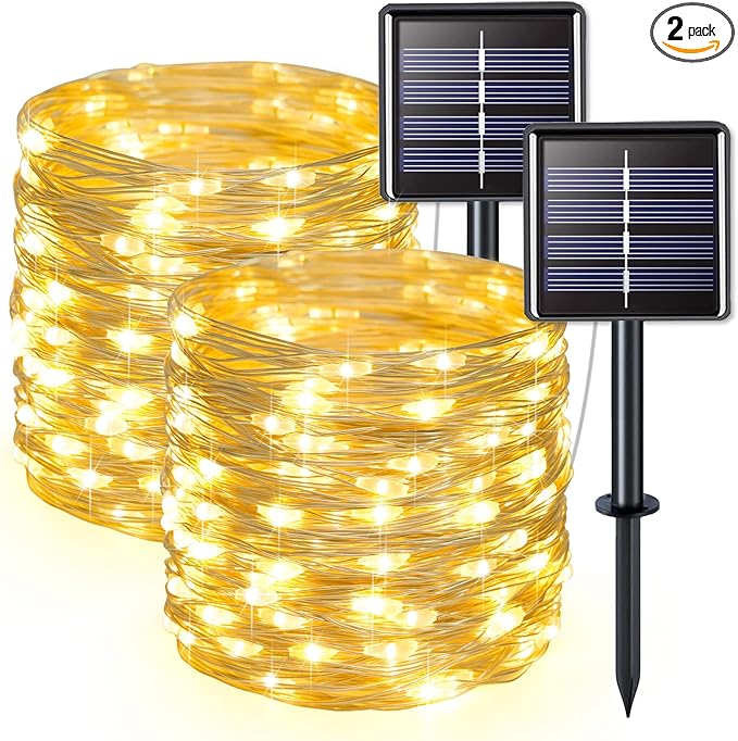 JMEXSUSS 2 Pack Solar String Lights Outdoor Waterproof, Each 33FT 100 LED Warm by JMEXSUSS