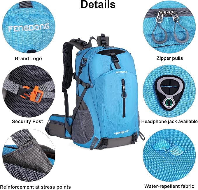 FENGDONG 40L Waterproof Lightweight Hiking, Travel Backpack - Image 6