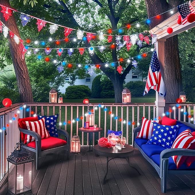JMEXSUSS Red White and Blue Lights Battery Operated, 33ft 4th of July Lights - Image 7