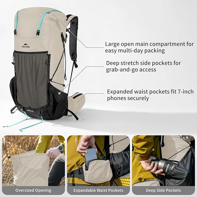 Naturehike 60L Rock 2.0 Upgraded Internal Frame Hiking Backpack - Image 3