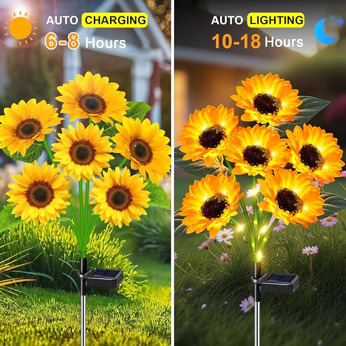 ostritec Sunflower Solar Lights Outdoor Decor, 4 Pack Solar Garden Decor 24 - Image 3