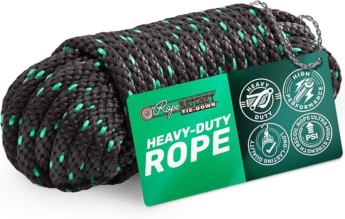Rope Ratchet 1/2" 50 ft Braided Polypropylene Utility Cord, Weather Resistant by RopeRatchet